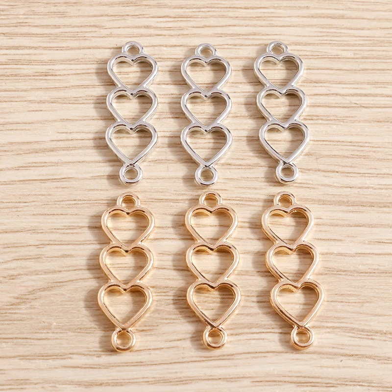 40pcs 8x24mm 2 Colors Alloy Love Heart Charms Connectors for Jewelry Making DIY Handmade Bracelets Necklaces Crafts Accessories