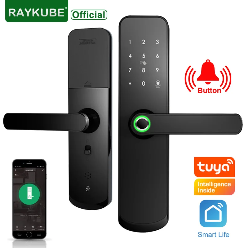 

RAYKUBE Fingerprint Door Lock Wifi Tuya APP Password 13.56MHZ IC Card Keyless Unlock Mortise Lock Smart Home X7