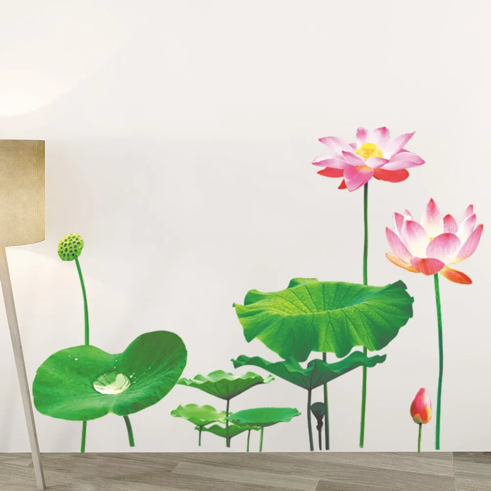 

lotus leaves flower 60*90cm wall stickers for home decor living room waterproof TV background decals pvc wallpaper mural art