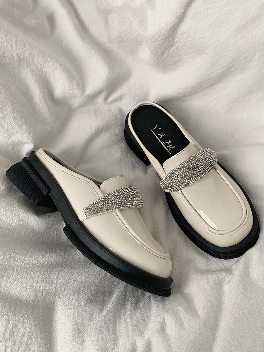 

Шлепанцы женские домашние на платформе, роскошные сандалии, квадратный каблук средней высоты, бежевые дизайнерские, 2022