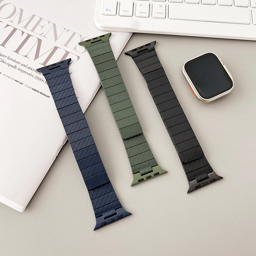

Ремешок Магнитный из углеродного волокна для Apple Watch Band 49 мм 45 мм 44 42 мм 41 мм 40 мм 38 мм, браслет для IWatch Ultra 2 9 8 7 6 5 4 Se 3 2