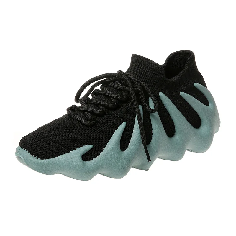 

The 2022 thick-soled new style of elastic sports shoes with flying weaving laces for men and women lovers men and women large si