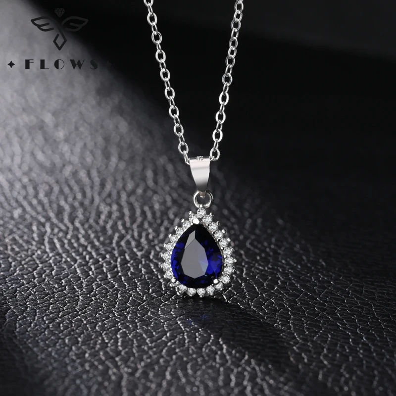 

925 Sterling Silver Water Drop Sapphire Zircon Long Chain Necklace Christmas Gifts for Women Jewelry collares para mujer цепочка