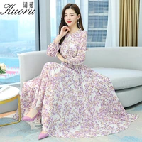 women elegant chic maxi dress summer 2022 casual chiffon long sleeve formal clothes for floral dresses prom fashion evening robe