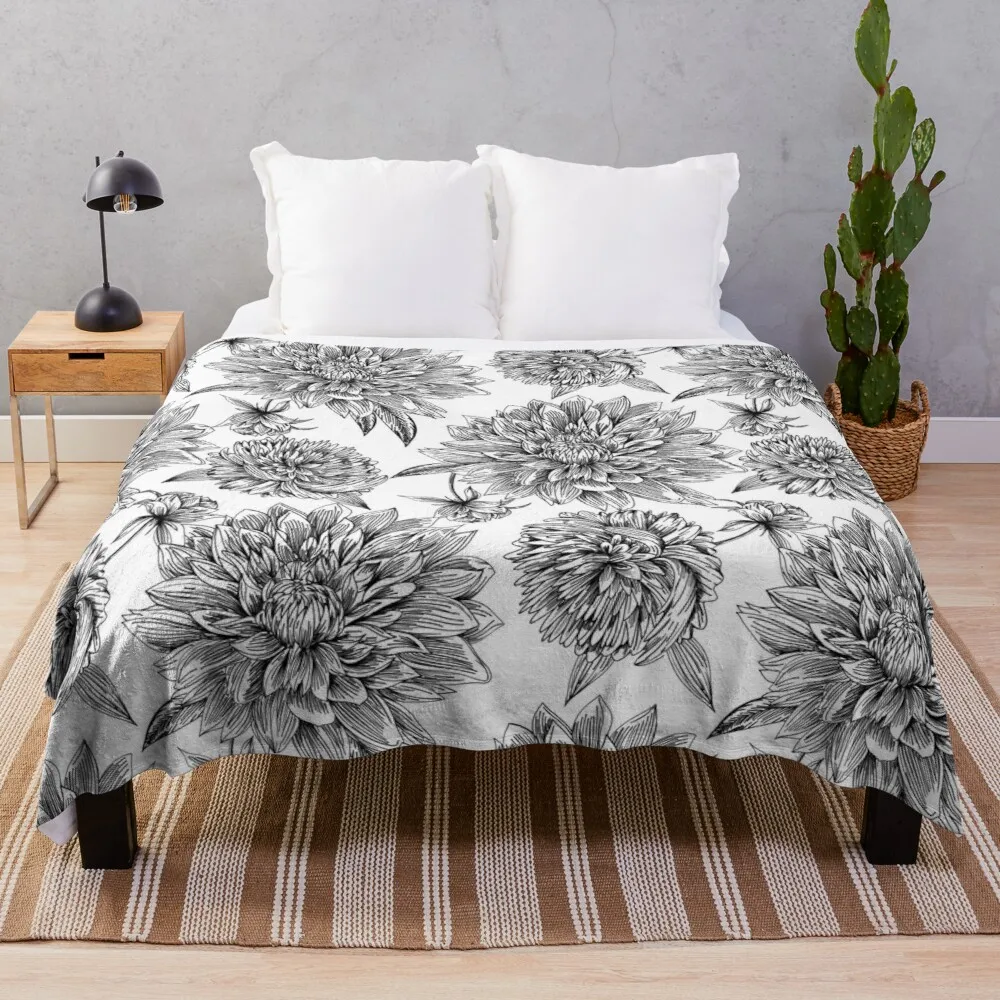

Ультрамягкое Флисовое одеяло из искусственного меха, одеяло из сорняка, роскошное Тканое художественное черно-белое покрывало с цветами