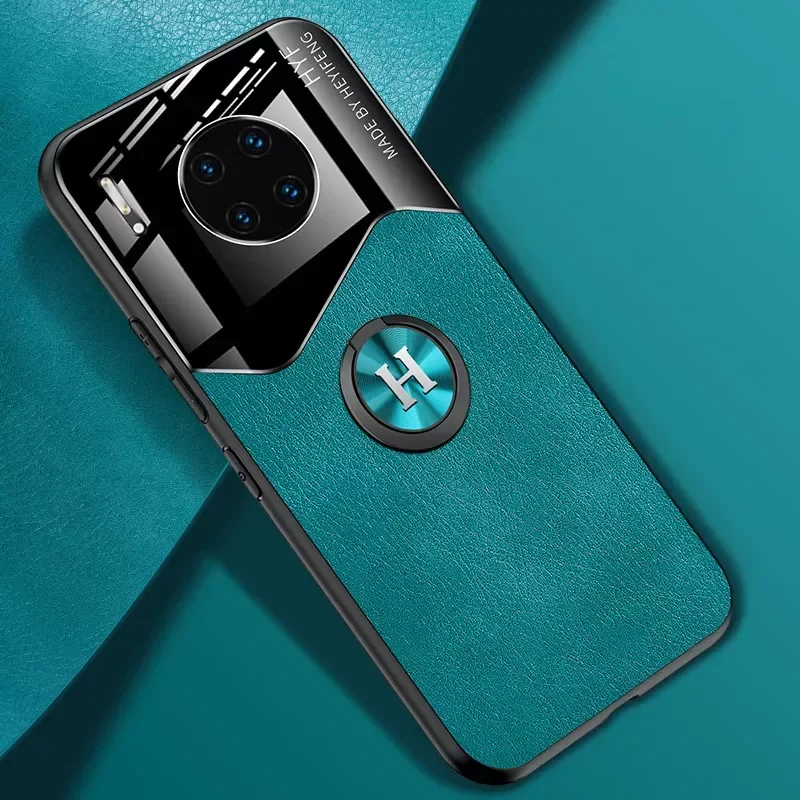 

Shockproof Silicone Car Ring Holder PU Leather Case Mate 30 20 10 Pro Back Cover Fundas Coque