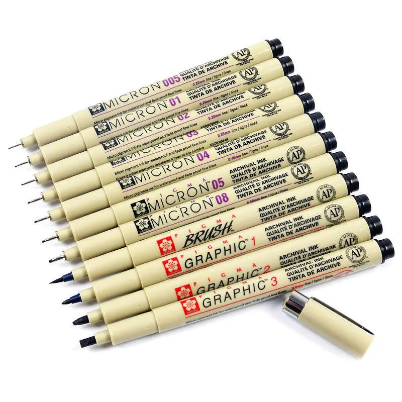 Delineador de pigmento Pigma Pen, marcadores de dibujo de línea fina de diferentes puntas, color negro, proveedor de bolígrafos Copic, 1 unidad