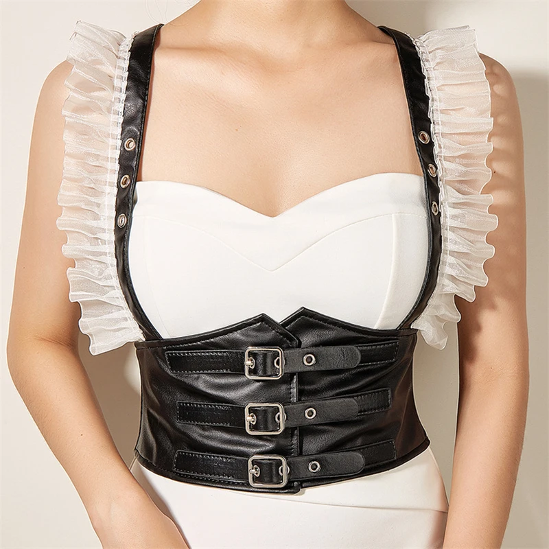 

1pcs Women Sexy Leather Elastic Wide Band Waist Belt Waspie Corset Cinch Underbust Waistcoat Wide Cincher With Buckle Cummerbund