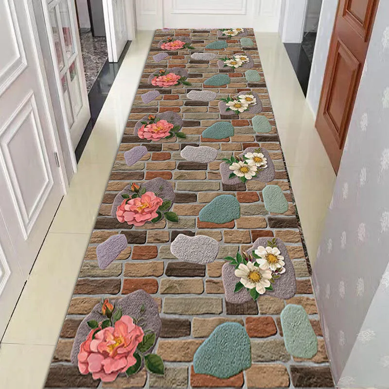 Small Flower Path 3D Carpets Long Corridor Hallway Rug Living Room Bedroom Area Rug Anti-Slip Kitchen Mat Floormat IndoorDoormat images - 6