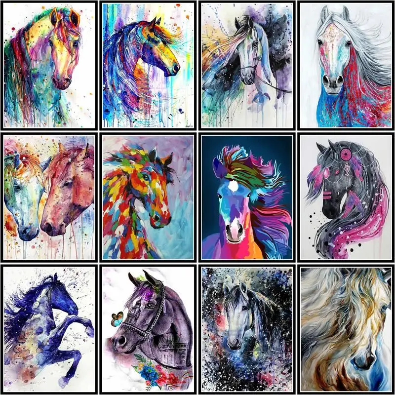 

CHENISTORY Diy Painting By Number Colored Horse Drawing On Canvas Gift Pictures By Numbers Animal Kits HandPaints Art Decor