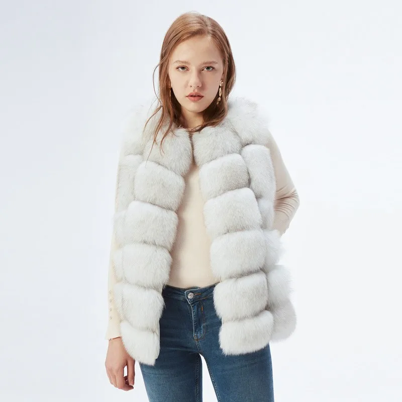 Classical Real Fox Fur Vest Luxury Sleeveless Solid Waistcoat Women Natural Warm Fur Jacket Suitable For Fall Winter Wearing