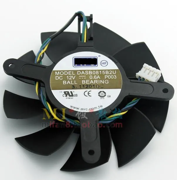 Кулер для видеокарты DASB0815B2U, охлаждающий вентилятор для процессора, 12 В, 0,6 А, 4 контакта, 45*56*69 мм, оригинал