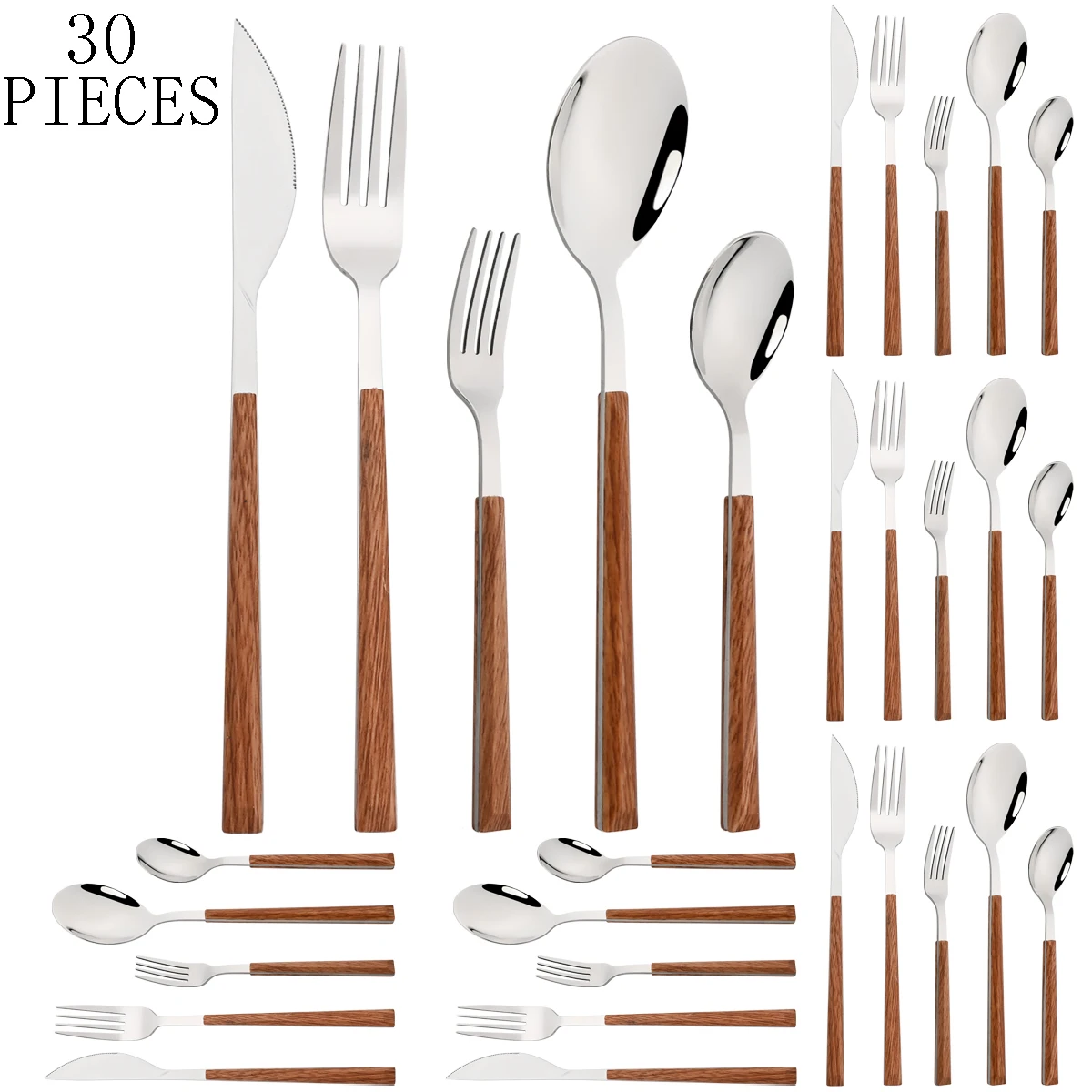 Imitation Wooden Handle Cutlery Set Knife Fork Tea Spoons Ta