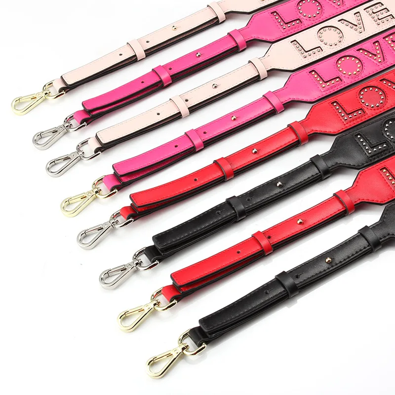 100% Genuine Cowhide Strap Adjustable Wide Shoulder Straps Leather Bag Rivets Prism Nails Shoulder Straps Versatile Color Female