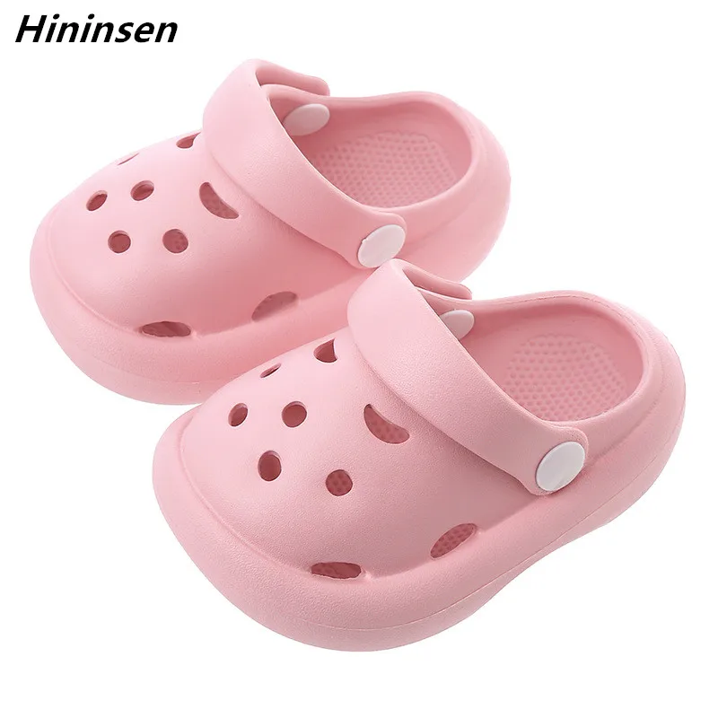 

Мюли детские с мультяшным рисунком, летние Кроксы, садовые пляжные тапочки, мюли с отверстиями, однотонные сандалии для мальчиков и девочек