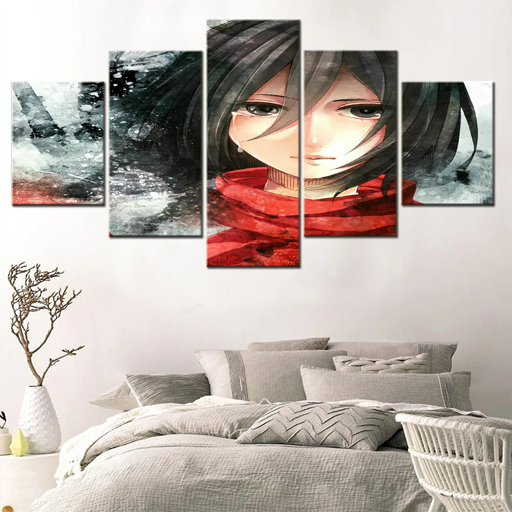 

5 Piece Japan Anime Attack On Titan Canvas Cartoon Poster Living Room Home Decoration Modular HD Printed Modern Picture Painting