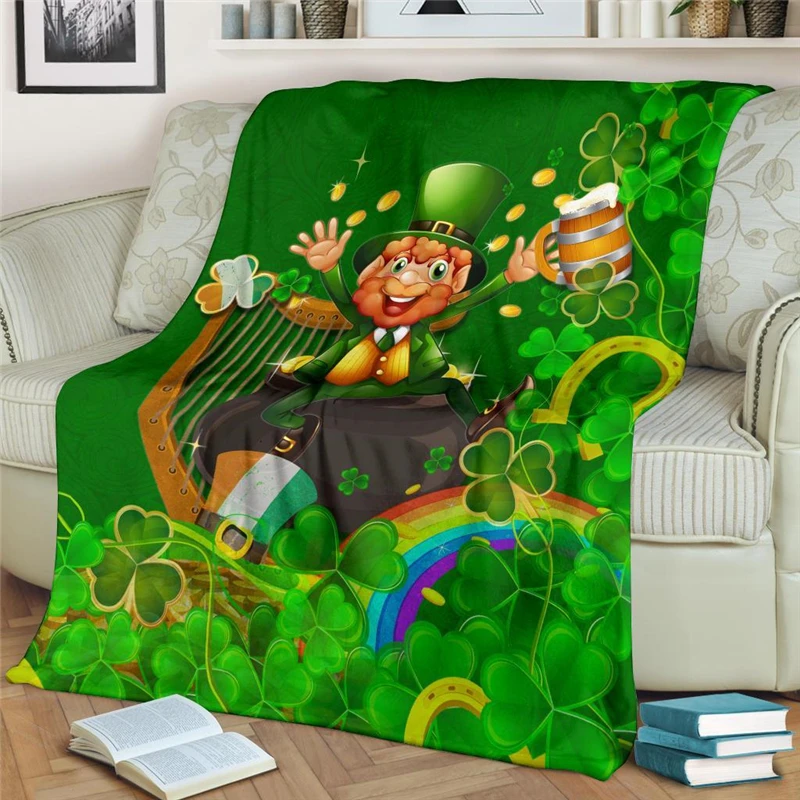 

Ireland Celtic Happy Leprechaun Flannel Blanket 3D Print Throw Blanket for Adult Home Decor Bedspread Sofa Bedding Quilts