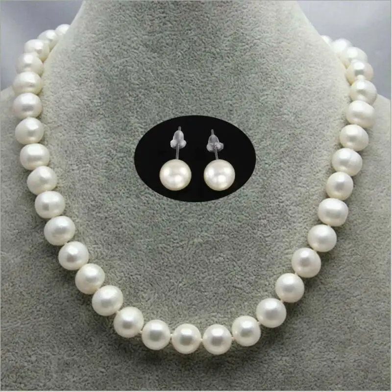 

New Luxury Fashion Pearl Necklace 8mm Faux Pearl Clavicle Chain Stud Earrings Set for Women Jewelry Gifts