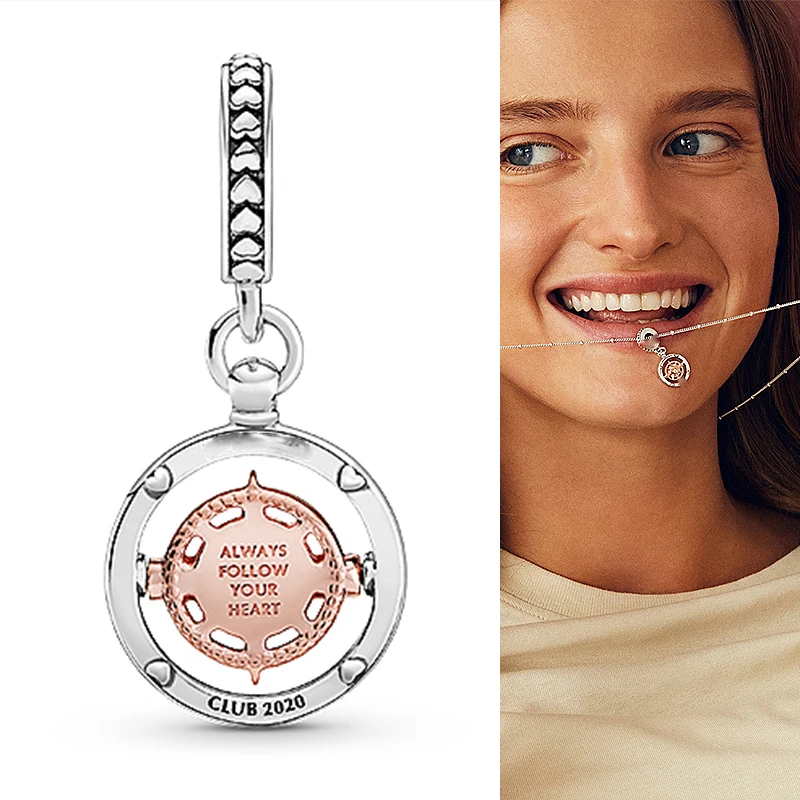 

Original 925 Sterling Silver Charm Rose Gold Lucky Compass Pendant Fit Pandora Women Bracelet & Necklace Diy Jewelry