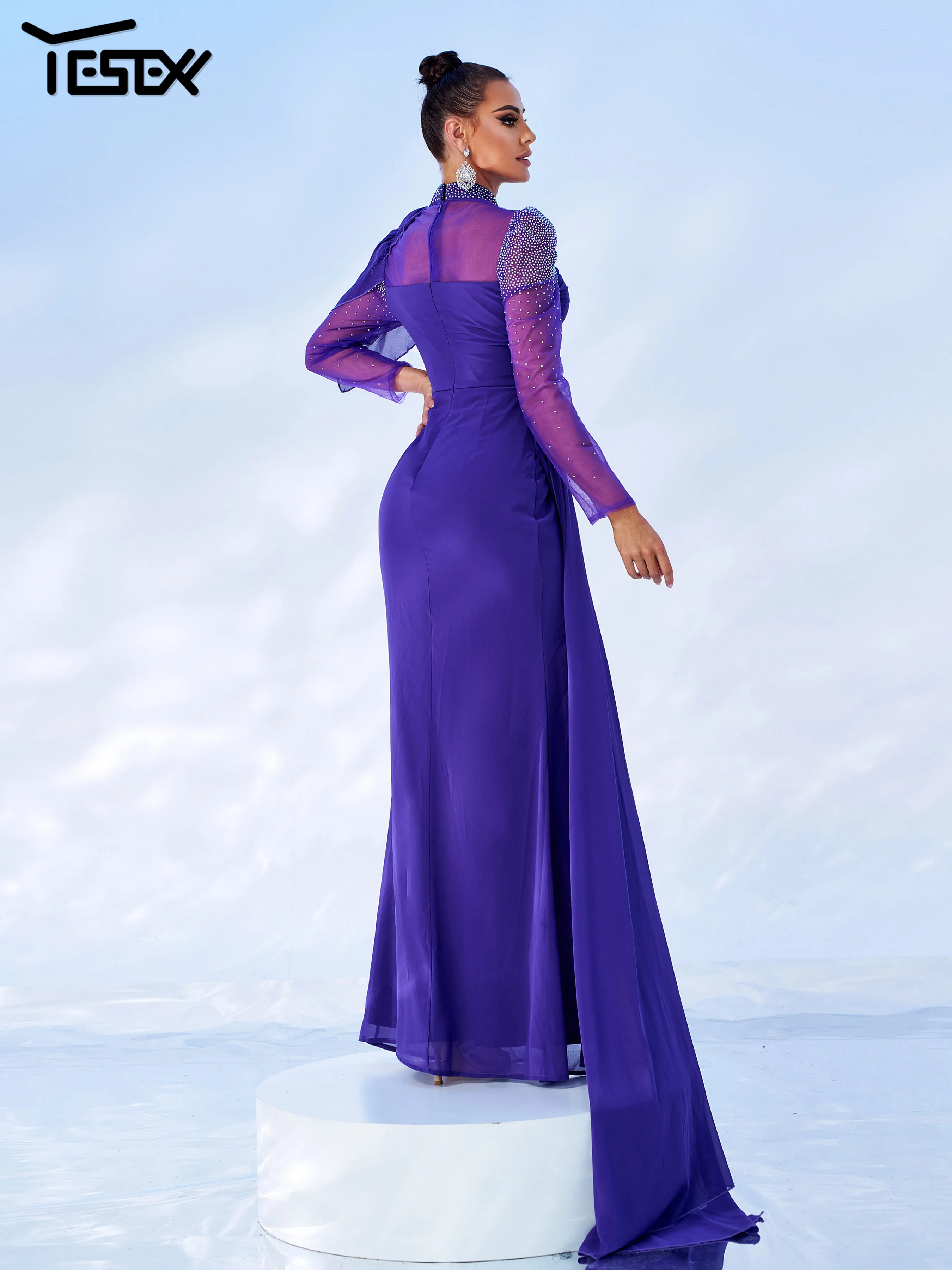 Yesexy Church Dress Шикарное элегантное женское платье Фиолетовое с круглым вырезом