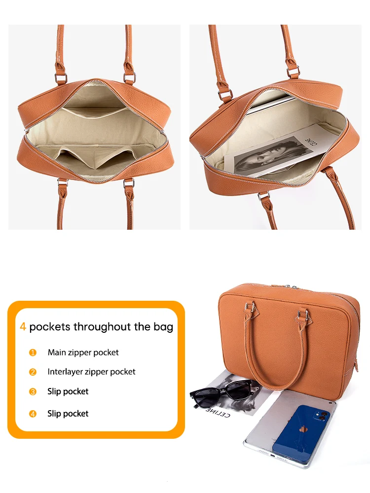 Zency Women's Genuine Leather Bag Luxury Brand Business Handbag Travel Office Top-handle A4 Work Bags Female Simple Briefcases