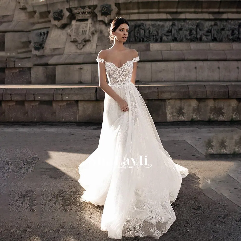 

Роскошное Свадебное платье, элегантное многослойное белое кружевное платье с V-образным вырезом, бусинами и кристаллами в виде листьев лото...