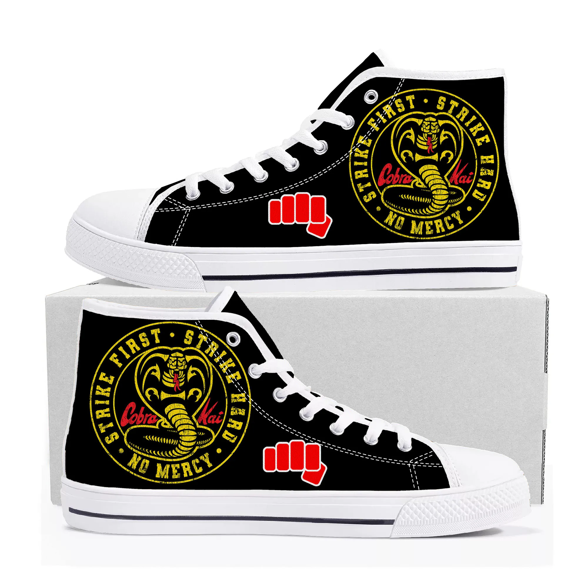 

Cobra Kai No Mercy Snake High Top Shoes Mens Womens Teenager Canvas Sneaker High Quality Casual Couple Sneakers Custom Shoe