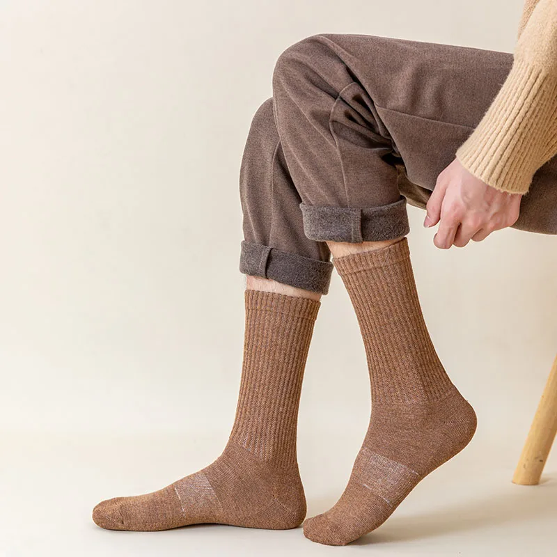 Winter Pure Cotton Men's Socks Harajuku Retro Thick Warm Fashion Casual Large Size Business Long Socks 5 Pair