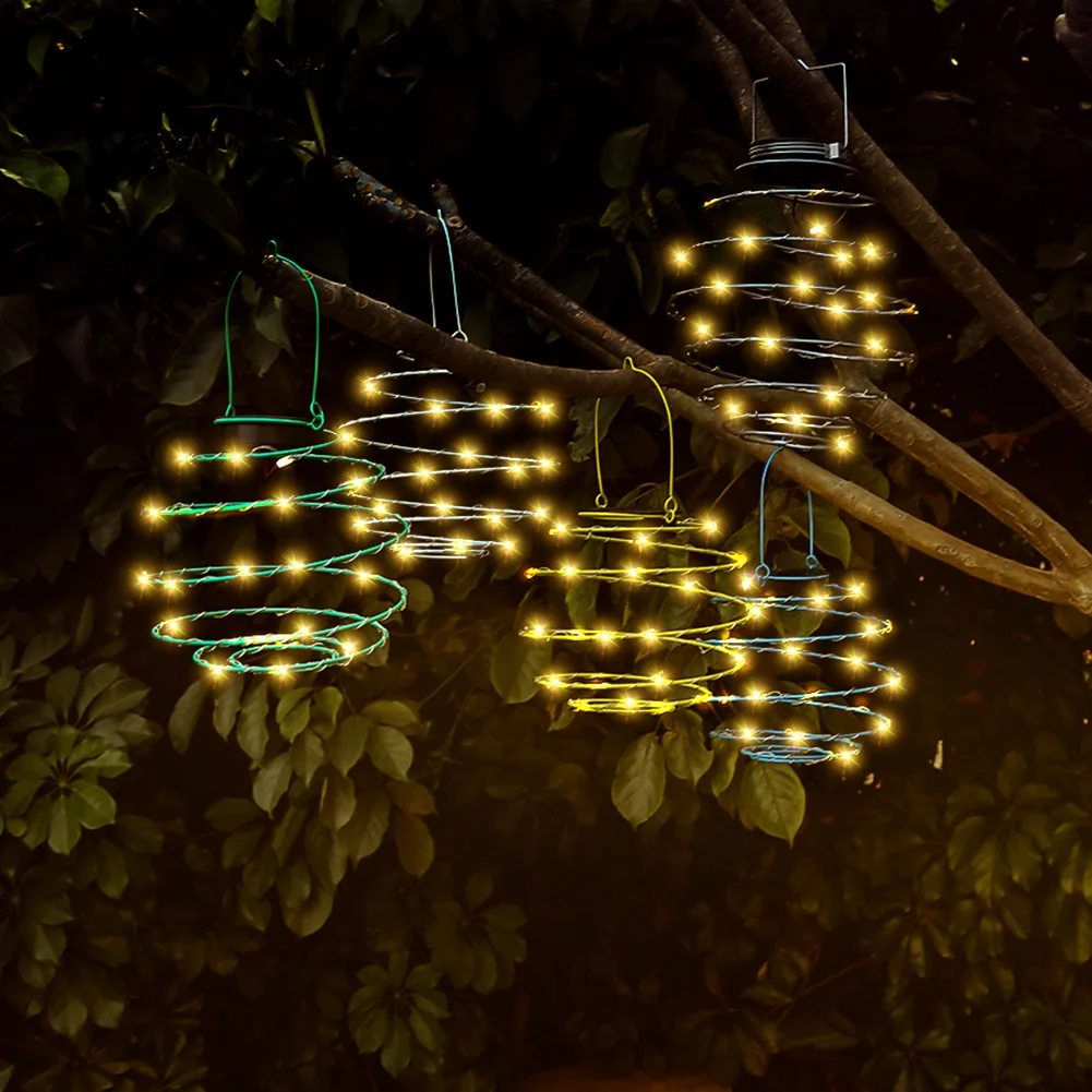 

2pcs LED Wire Lantern Spring Light Landscape Solar Wrought Iron Spiral Lamp Spiral Spinner Outdoor Decorative Craft Decor