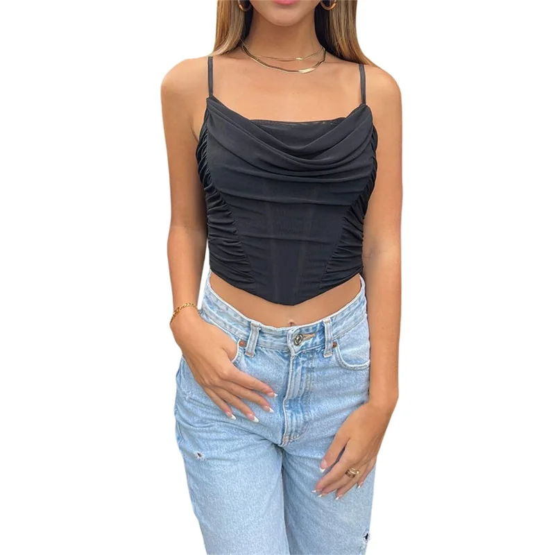 

Женская майка с открытой спиной и рюшами, летняя