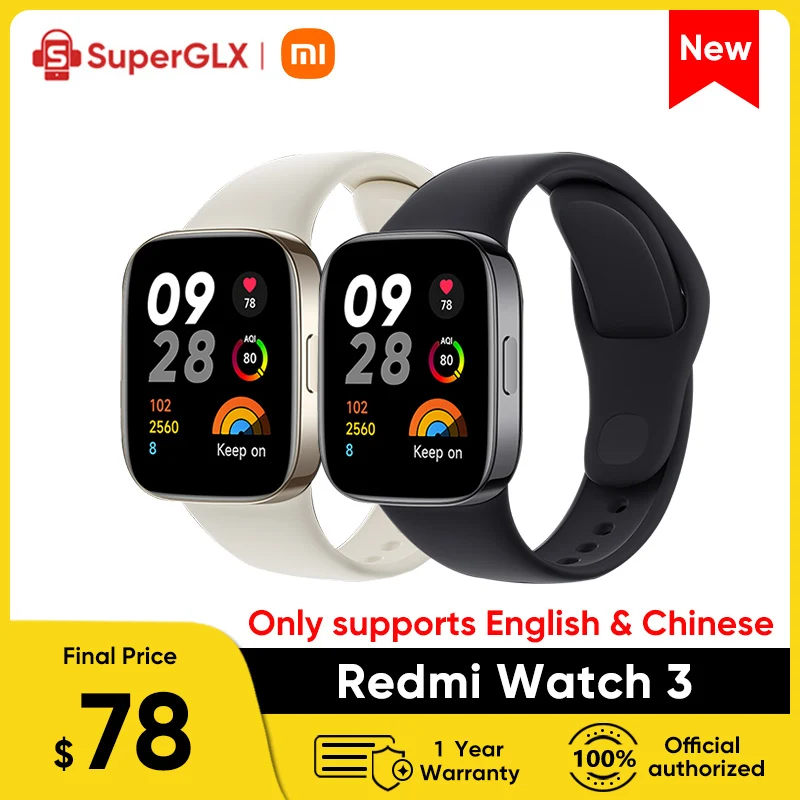 

New Xiaomi Redmi Watch 3 Smart Watch 1.75" AMOLED 60Hz Blood Oxygen Heart Rate Monitor 12 Days Battery life GPS Smartwatch 5ATM
