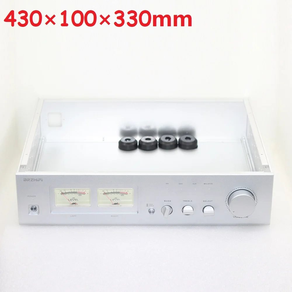 

W430 H100 330 Matte Aluminum Hi End Enclosure Dual VU Meter Chanel Rear Class Power Amplifier Chassis DAC Decoder Case DIY Shell