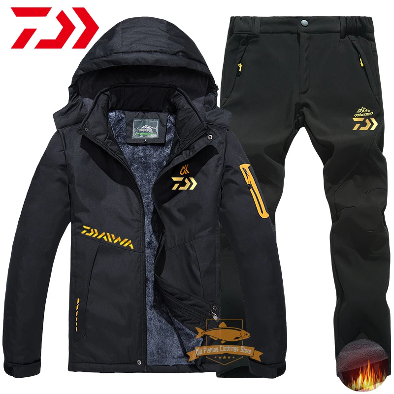 

Daiwa Fishing Jacket Men Winter Waterproof Cold-resistant Plus Velvet Thick Warm Suits Outdoor Sport Skiing Hiking Fishing Suits