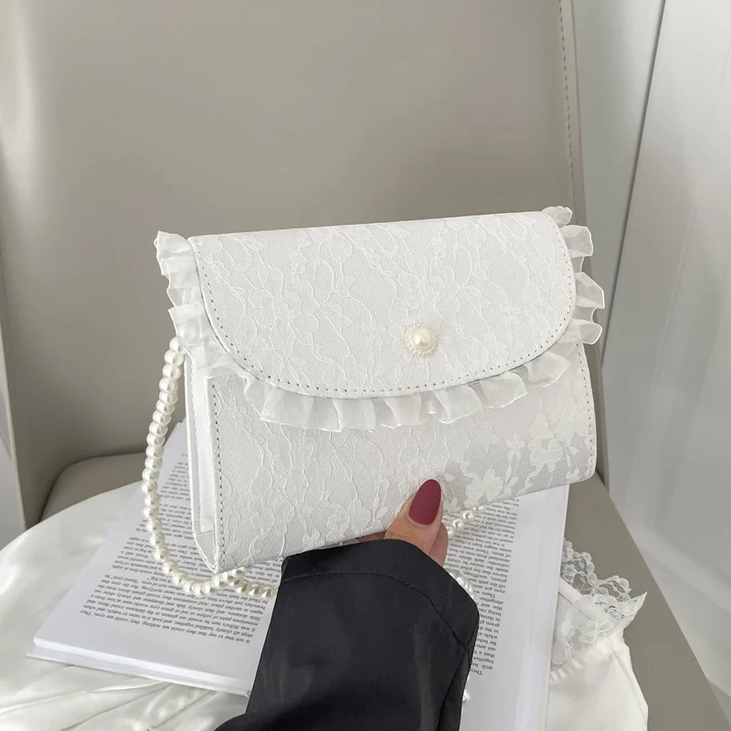 

2022 New Fashion Bags for Women Lace Decorated Pearl Chain Bag Leather Shoulder Bag Little Bag Pearl Crossbody Bag Luxury Bolsos