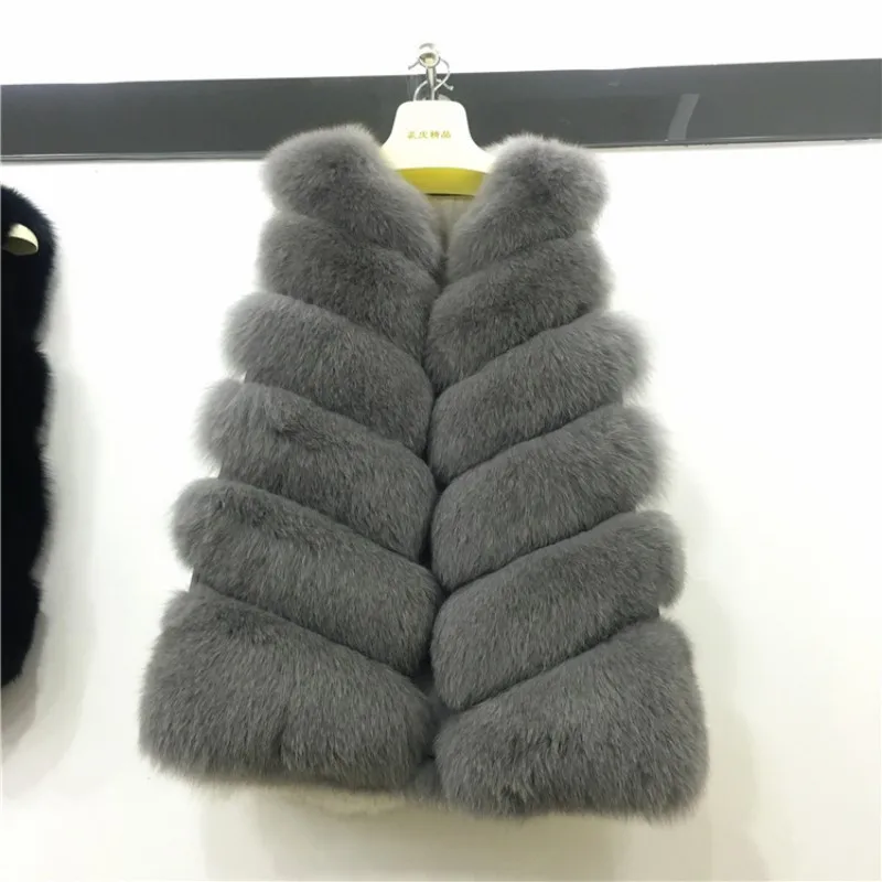 70CM Natural Real Fox Fur Vest Waistcoat Women Genuine Fox Fur Coat Gilet Long Jacket