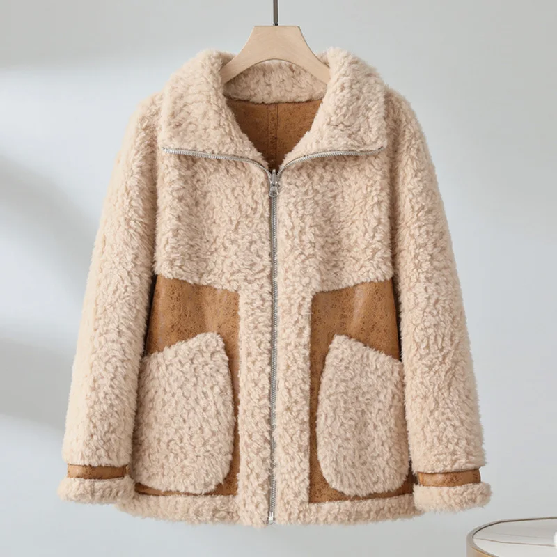 

LANYOVI 2022 Winter New Composite Fur All-in-one Sheep Shearing Grain Fur Coat Double-sided Wool Coat Winter Clothes Women