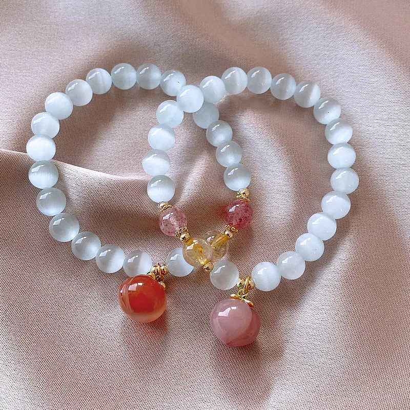

Minar Unusual Pink Contrast Color Natural Stone Peach Beaded Bracelets for Women Sparkly Opal Charm Bracelet Wedding Accessories