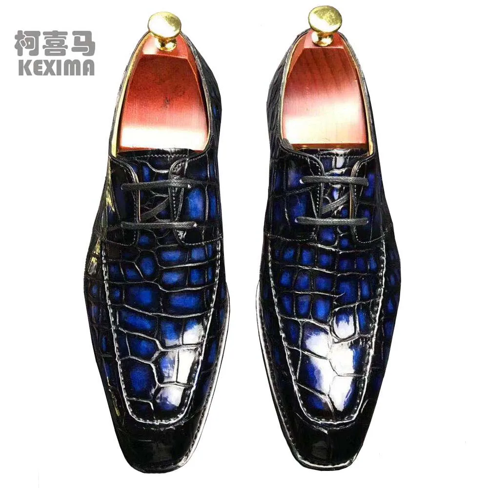 

KEXIMA chue new blue crocodile Genuine crocodile leather fashion leisure men dress shoes leather sole navy leather shoes