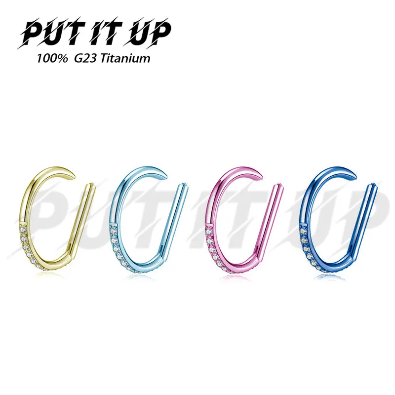 

Anodizing ASTM F136 Titanium D Shaped Septum Clicker Rings Nose Hoop Rings Daith Helix Tragus Cartilage Studs Ear Piercing