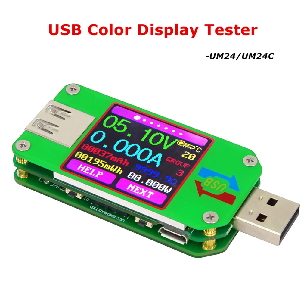 

USB-тестер UM24 UM24C с цветным ЖК-дисплеем, измеритель напряжения и тока, вольтметр, амперметр, кабель для зарядки и сопротивления