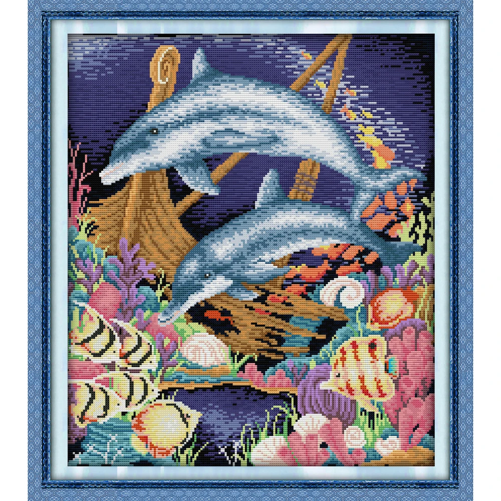 

Everlasting Love Marine Life Chinese Cross Stitch Kits Ecological Cotton 11CT 14CT Printed Easy for Beginners Home Decoration