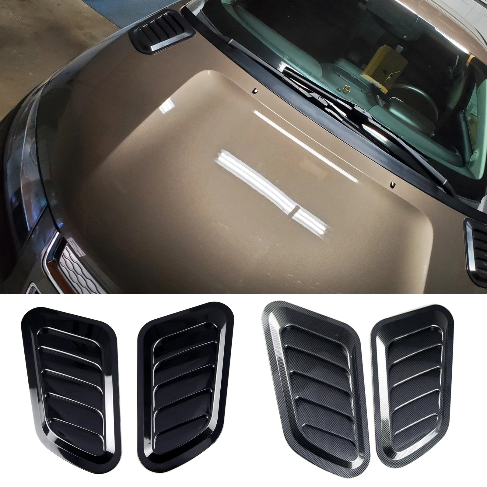 

2 Pcs ABS Gloss Black Car Air Flow Intake Scoop Hood Bonnet Vent Front Engine Cover Vehicle Auto Decorative Sticker