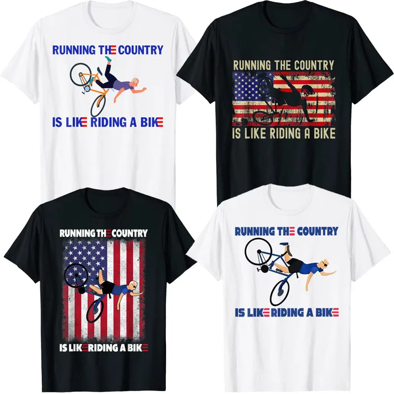 

Смешная футболка Biden для бега по стране похожа на езду на велосипеде, графические футболки с саркастическими цитатами, топы с флагом США, оде...