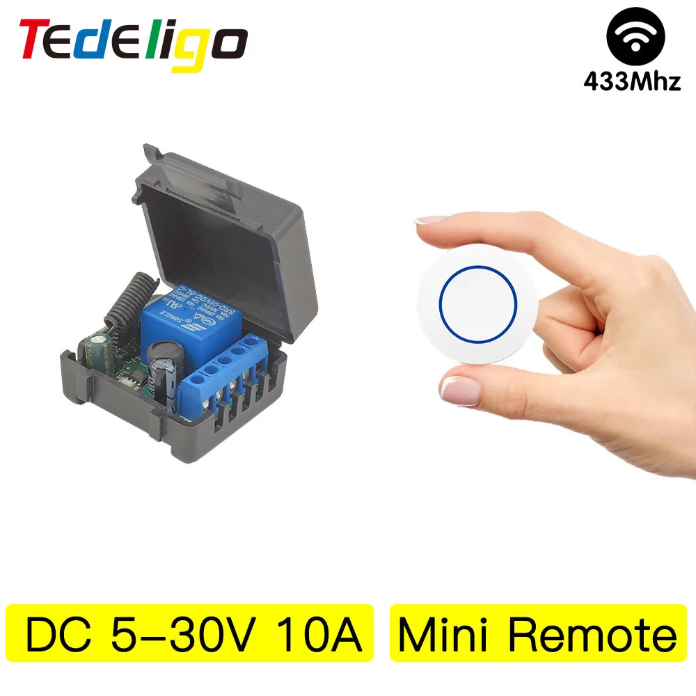 

433MHz Wireless Remote Control Smart Switch DC 5V 12V 24V 30V 10A 1Ch Relay Receiver Module for LED Light Garage Door Controller