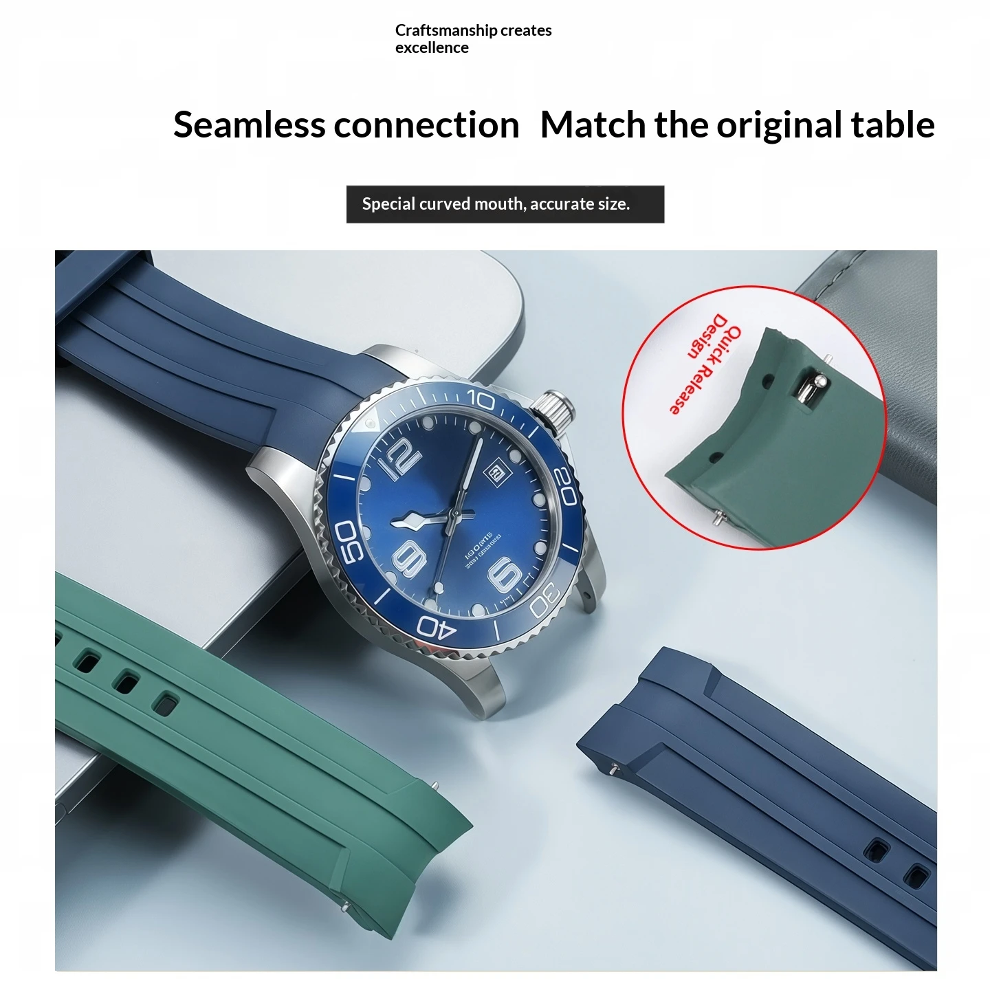 Фото Ремешок для часов Longines L3781 L3782 L3.742.2, мягкий резиновый ремешок для часов, 21 мм, спортивный водонепроницаемый ремешок из FKM, мужской, с быстрым снятием №3