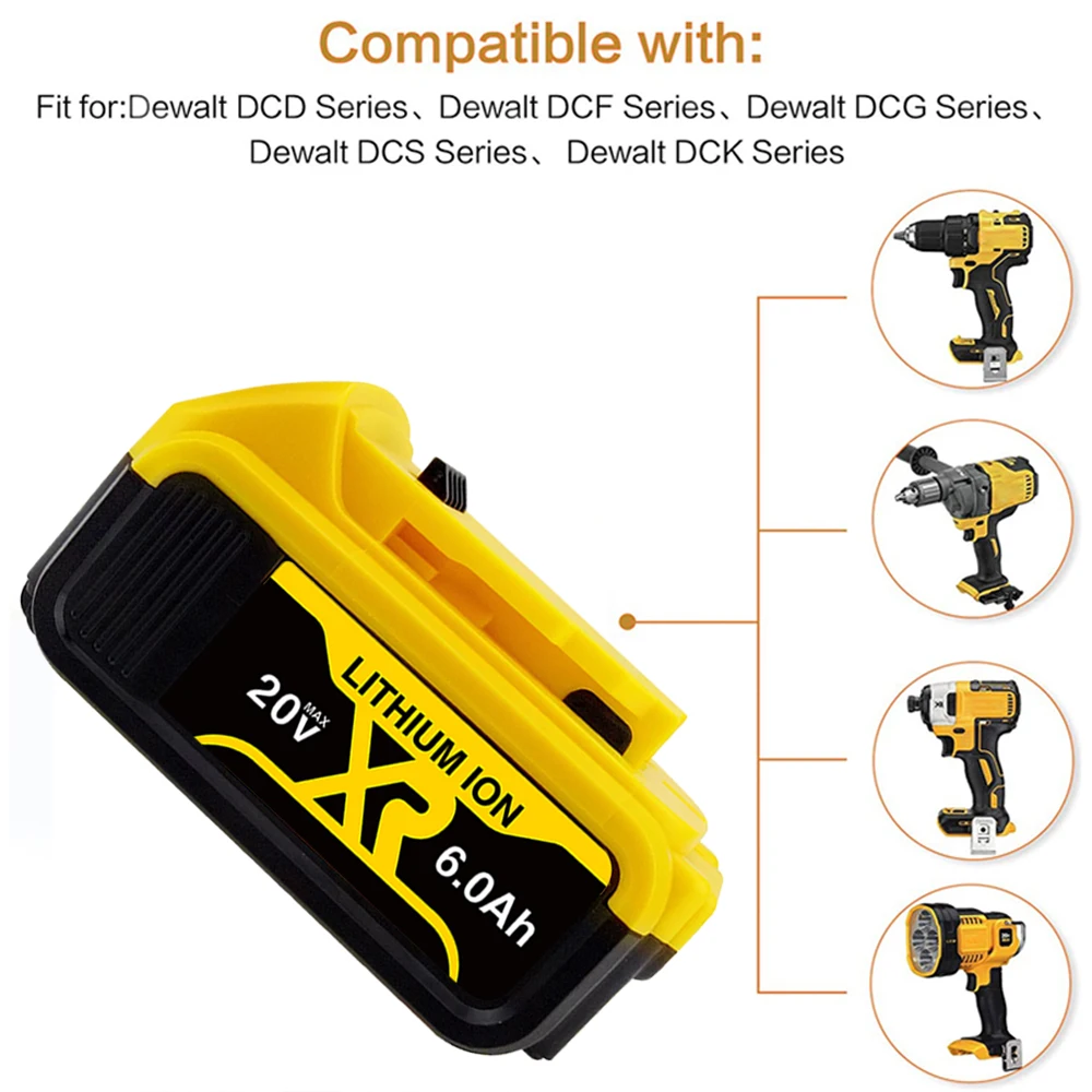 

Special offer 20V 6.0Ah MAX XR Battery Power Tool Replacement for DeWalt DCB184 DCB181 DCB182 DCB200 20V 3A 5A 6A