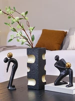 black gold vase high grade resin flower arrangement container living room bookcase character ornaments flower vase home ornament