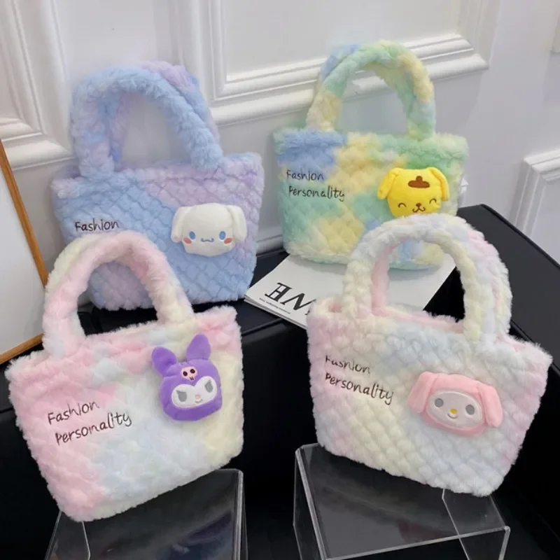 

Kuromi My Melody Kawaii Sanrio Cinnamoroll Anime Cartoon Plush Handbag Shoulder Bag Cute Messenger Bag Underarm Package Girl
