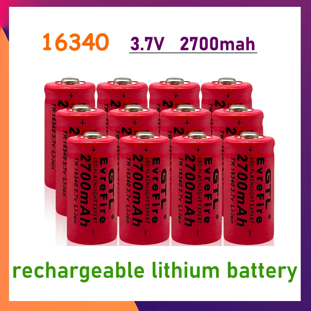 

2700mah Rechargeable 3.7V Li-ion 16340 Battery CR123A Battery for LED Flashlight Travel Wall Charger Laser Pointer Game Console