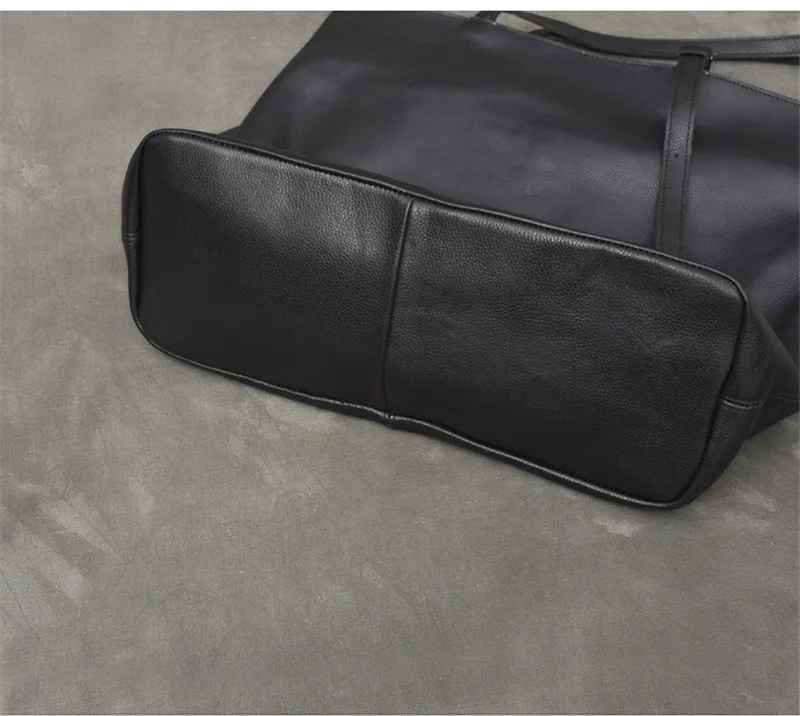 Genuine leather large capacity men's tote bag fashion casual simple high quality soft real cowhide black shoulder shopping bag